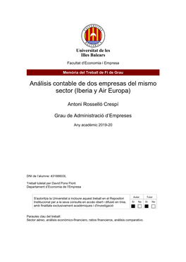 Análisis Contable De Dos Empresas Del Mismo Sector (Iberia Y Air Europa)