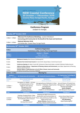 Conference Program (Subject to Change)