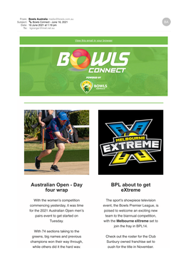 Bowls Connect - June 16, 2021 Date: 16 June 2021 at 1:19 Pm To: Kgranger@Iinet.Net.Au