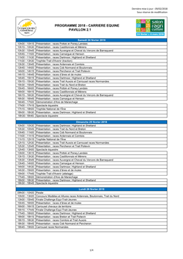 Programme 2018 - Carriere Equine Pavillon 2.1