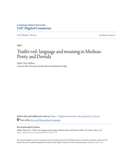 Language and Meaning in Merleau- Ponty and Derrida Helen Troy Mellon Louisiana State University and Agricultural and Mechanical College