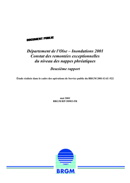 Département De L'oise – Inondations 2001 Constat Des Remontées