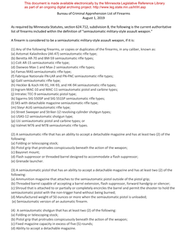 Bureau of Criminal Apprehension List of Firearms August 1, 2019 As