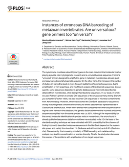 Are Universal Cox1 Gene Primers Too # #X201c