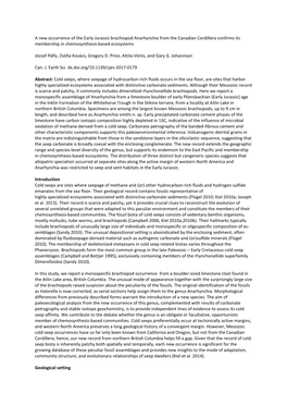 A New Occurrence of the Early Jurassic Brachiopod Anarhynchia from the Canadian Cordillera Confirms Its Membership in Chemosynthesis-Based Ecosystems