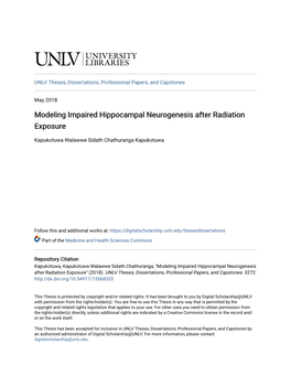 Modeling Impaired Hippocampal Neurogenesis After Radiation Exposure