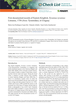 First Documented Records of Eastern Kingbird, Tyrannus Tyrannus Linnaeus, 1758 (Aves: Tyrannidae), in Uruguay