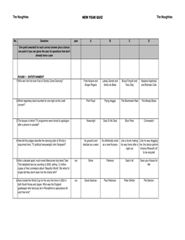 Noughties NEW YEAR QUIZ the Noughties