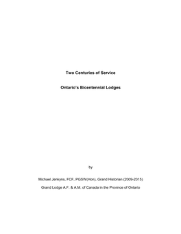 Two Centuries of Service Ontario's Bicentennial Lodges Jenkyns 2015