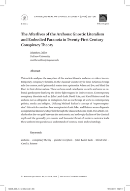 The Afterlives of the Archons: Gnostic Literalism and Embodied Paranoia in Twenty-First Century Conspiracy Theory