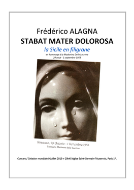 Frédérico ALAGNA STABAT MATER DOLOROSA La Sicile En Filigrane En Hommage À La Madonina Delle Lacrime 29 Aout - 1 Septembre 1953