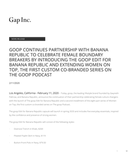 Goop Continues Partnership with Banana Republic To