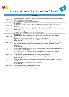 Interactive Presentation Session Final Schedule