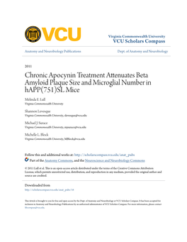 Chronic Apocynin Treatment Attenuates Beta Amyloid Plaque Size and Microglial Number in Happ(751)SL Mice Melinda E