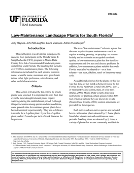 Low-Maintenance Landscape Plants for South Florida1