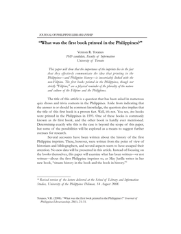 What Was the First Book Printed in the Philippines?”