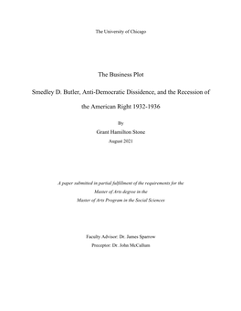 The Business Plot Smedley D. Butler, Anti-Democratic Dissidence, And