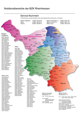 Notdienstbereiche Der BZK Rheinhessen