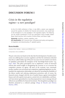 DISCUSSION FORUM I Crisis in the Regulation Regime—A New Paradigm?