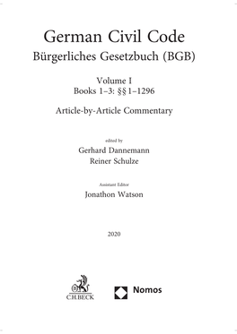 German Civil Code Bürgerliches Gesetzbuch (BGB)