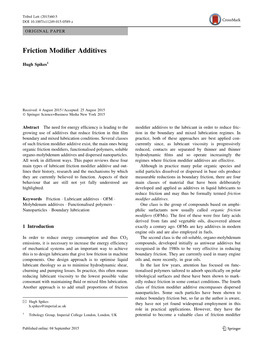 Friction Modifier Additives