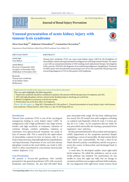 Unusual Presentation of Acute Kidney Injury with Tumour Lysis Syndrome