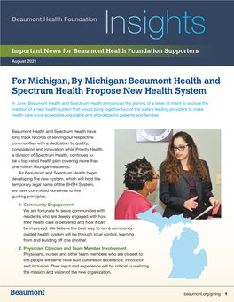 For Michigan, by Michigan: Beaumont Health and Spectrum Health Propose New Health System