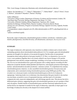 Title: a New Lineage of Eukaryotes Illuminates Early Mitochondrial Genome Reduction