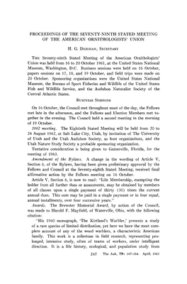 Proceedings of the Seventy-Ninth Stated Meeting of the American Ornithologists' Union