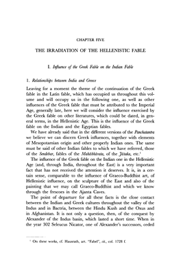 I. Influence Ef the Greek Fable on the Indian Fable I. Relationships