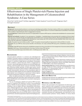 Effectiveness of Single Platelet-Rich Plasma Injection and Rehabilitation in the Management of Calcaneocuboid Syndrome