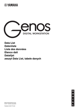Genos Data List Voice List / Voice-Liste / Liste Des Voix / Elenco Delle Voci / Voice-Lijst / Lista Brzmień
