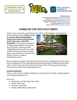 Parks on Tap 2019 Fact Sheet