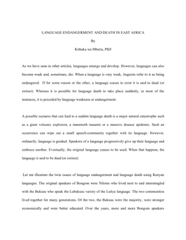 LANGUAGE ENDANGERMENT and DEATH in EAST AFRICA By