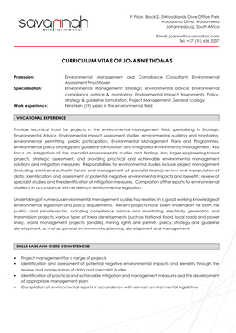 Curriculum Vitae of Jo-Anne Thomas