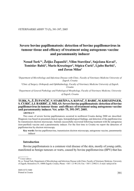 Detection of Bovine Papillomavirus in Tumour Tissue and Efficacy of Treatment Using Autogenous Vaccine and Parammunity Inducer