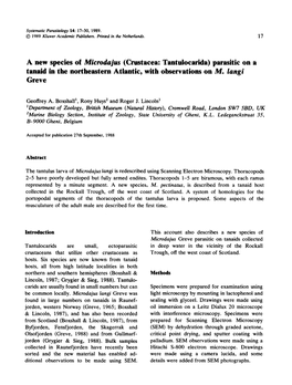 (Crustacea: Tantulocarida) Parasitic on a Tanaid in the Northeastern Atlantic, with Observations on M