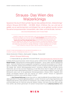 Strauss- Das Wien Des Walzerkönigs Spazieren Sie Durch Wien Auf Den Spuren Des Weltberühmten „Walzerkönigs“ Johann Strauss (25.10.1825 – 3.6.1899, Wien)
