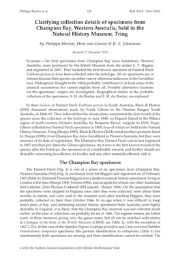 Clarifying Collection Details of Specimens from Champion Bay, Western Australia, Held in the Natural History Museum, Tring