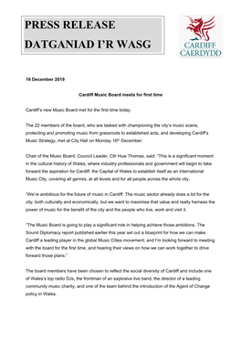 Cardiff Music Board​ First Meeting Press Release