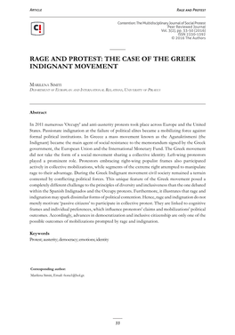 Rage and Protest: the Case of the Greek Indignant Movement