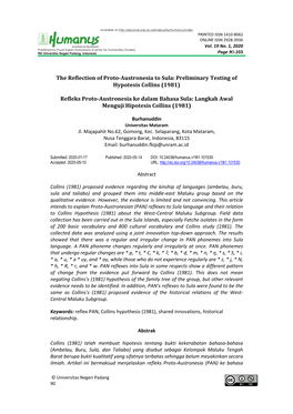 The Reflection of Proto-Austronesia to Sula: Preliminary Testing of Hypotesis Collins (1981)