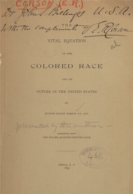 The Vital Equation of the Colored Race and Its Future in the United States