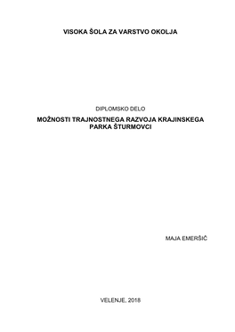 Možnosti Trajnostnega Razvoja Krajinskega Parka Šturmovci