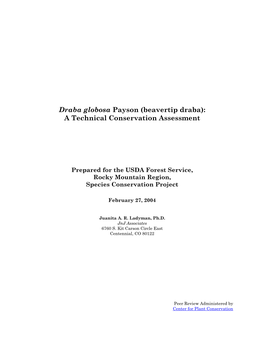 Draba Globosa Payson (Beavertip Draba): a Technical Conservation Assessment