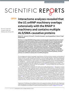 Interactome Analyses Revealed That the U1 Snrnp Machinery Overlaps