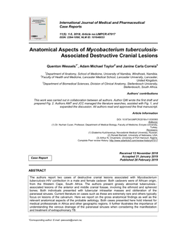 Anatomical Aspects of Mycobacterium Tuberculosis- Associated Destructive Cranial Lesions