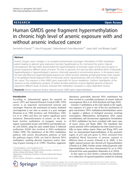 Human GMDS Gene Fragment Hypermethylation in Chronic High Level of Arsenic Exposure with and Without Arsenic Induced Cancer