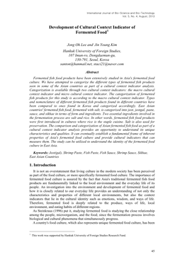 Development of Cultural Context Indicator of Fermented Food1