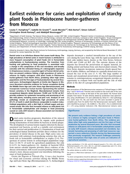 Earliest Evidence for Caries and Exploitation of Starchy Plant Foods in Pleistocene Hunter-Gatherers from Morocco